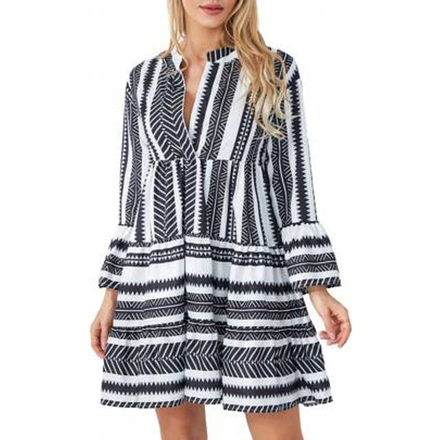 SHEIN Women Flowy Dress Casual Contrast Color Loose V Neck Long Sleeve Party Dress For Beach Cocktail Club Streetwear