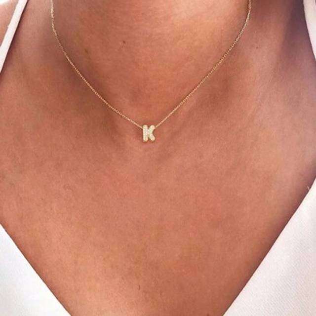 SHEIN 1pc New Simple Pave Zirconia Bubble Initial Pendant Gold Color Stainless Steel Chain Necklace For Women