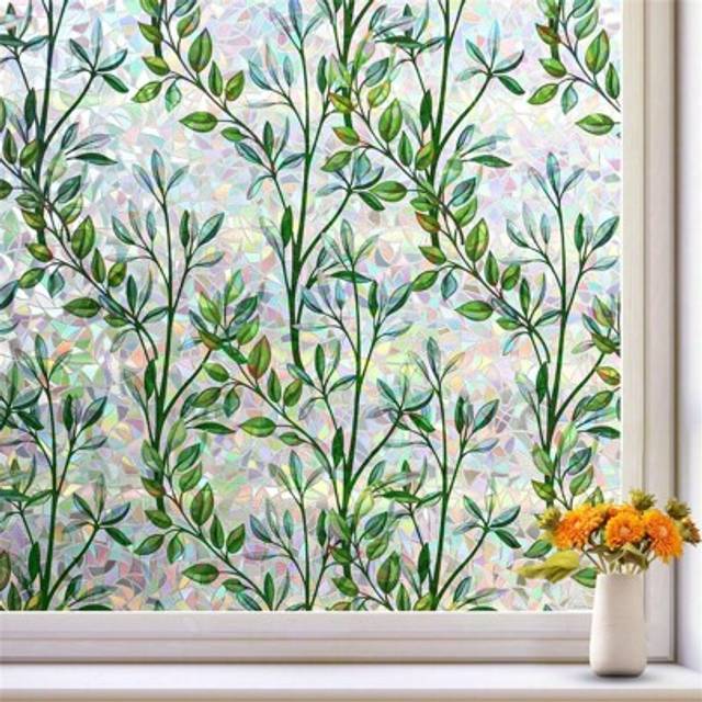 SHEIN 1Roll Window Privacy Film, Leaf Rainbow Window Film Decorative Stained Glass Window Film, Anti-UV Sun Blocker Heat Control For Home Room Decor Sticker
