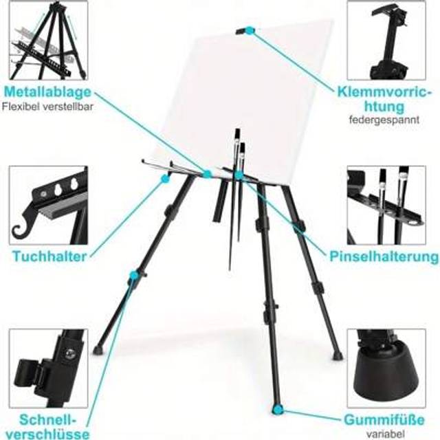 SHEIN Aluminium Easels 52-160 Cm Adjustable Field Easel Black Display Studio Easel Tripod Stand + Bag For Canvas Poster Wedding Sketching Painting