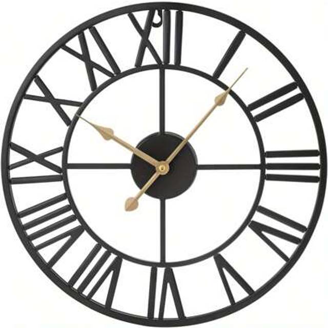 SHEIN Roman Numerals Wall Clock Metal Large Wall Clocks For Living Room 40cm Vintage Clocks For Bedrooms Kitchen Home Accessories Silent Non-Ticking Cafe Ho