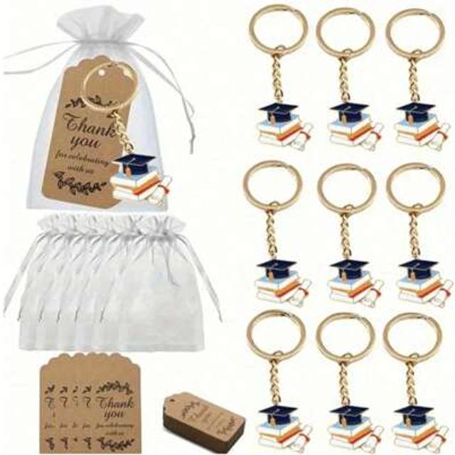 SHEIN 9/15 Pcs Graduation Keychain Gifts, Graduation Memorial Gifts (With Thank You Card, Metal Inspirational Keychain And Organza Bag), Car Pendant, Bag De