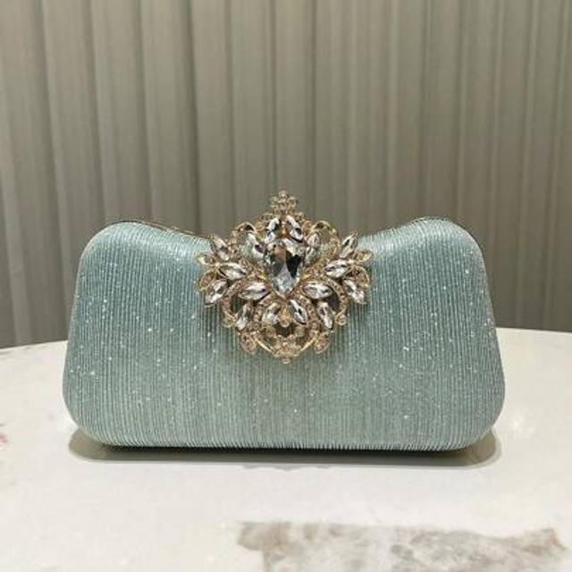 SHEIN 1pc Mint Green Rhinestone Luxury Elegant Evening Bag With Rhinestones, Fashionable Clutch Purse Suitable For Formal Dinner, Party, Wedding, Bridal Eve
