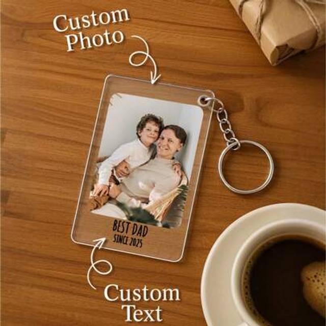 SHEIN 1pc Custom Photo Keychain With Name, Custom Acrylic Picture And Text Keychain, Personalised Photo Keyring, Keychain Gift With Message For Birthday Gif