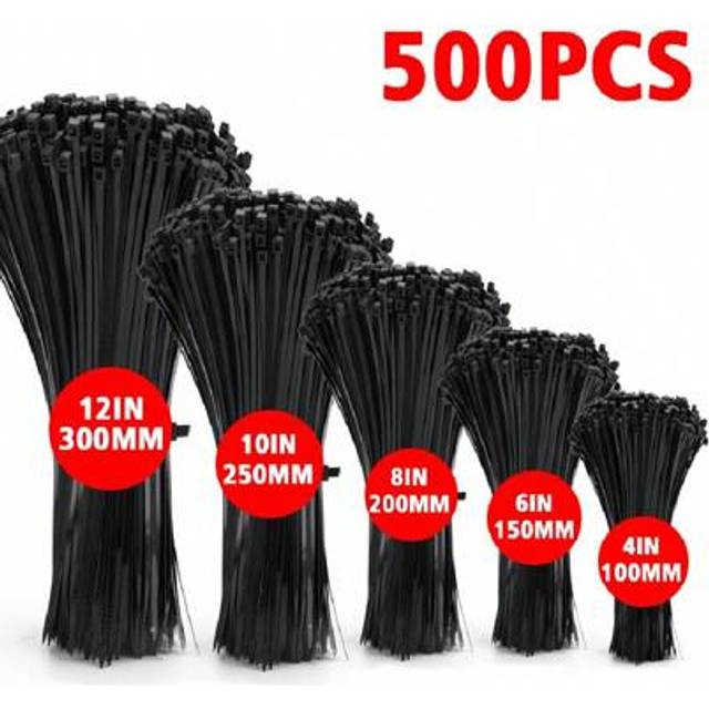 SHEIN 500pcs Self-Locking Cable Ties - Durable Nylon Zip Ties, Provide Various Sizes (300mm/250mm/200mm/150mm/100mm), Suitable For Cable Management In Home,