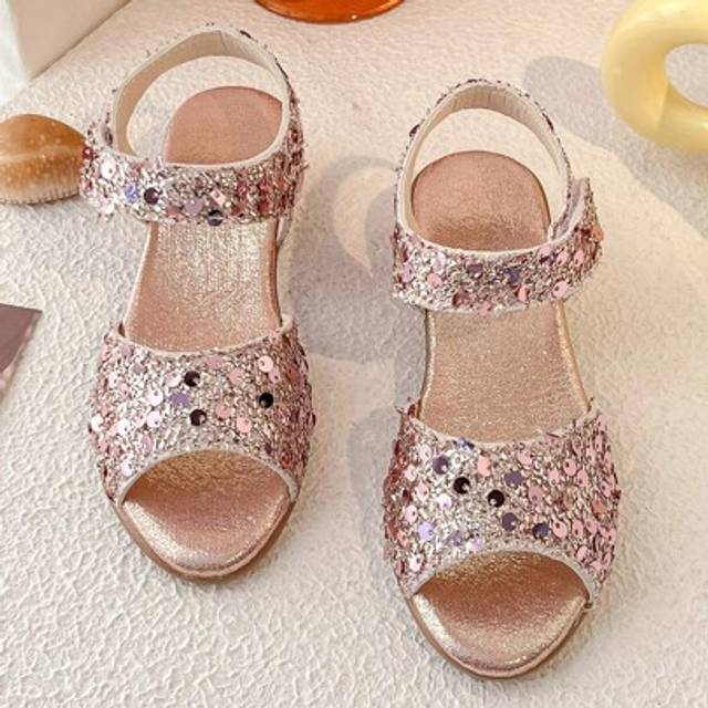 SHEIN 1 Pair Of Summer Promotion Sparkly Fashion Princess Style High Heeled Sandals For Children 3-12 Years Old Children&#39;s Sandals Suitable For Outdoor And