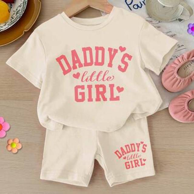 SHEIN Cute Floral & Letter Print Baby Girl Casual Loose Fit Short Sleeve T-Shirt And Shorts Set, Summer