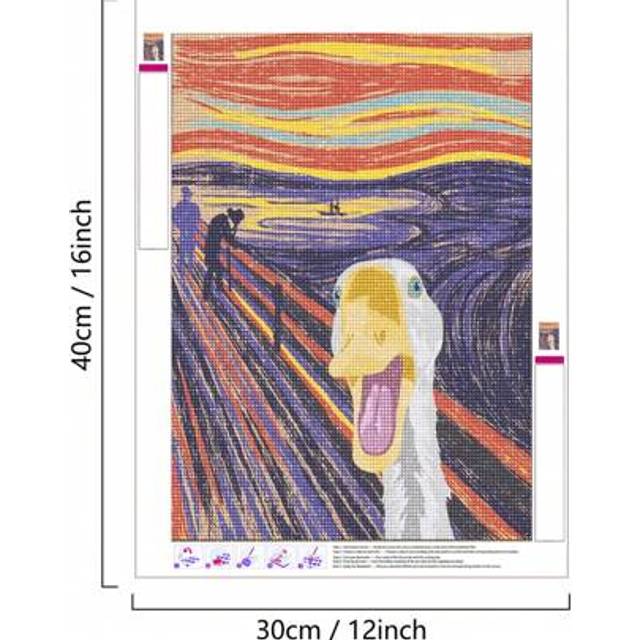 SHEIN |5D DIY Diamond Painting|Vintage DIY Diamond Art Kit, Famous Painting Style Diamond Wall Art, Abstract Adapted Painting &#34;Funny Duck&#34;, Make Your Own De