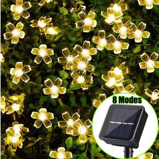 SHEIN Solar Flower String Lights Outdoor Waterproof 5m 20leds/7m 50leds/12m 100leds LED Flower Light String Solar-Powered Fairy Lights With Light Sensor Con