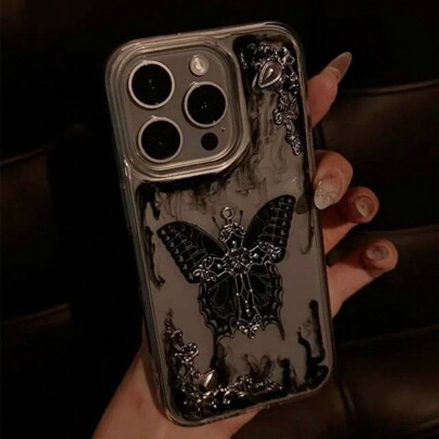 SHEIN Apple Animal Dark Punk Gothic Style Butterfly Cross Phone Case Compatible With Iphone 16 15 14 13 12 Pro Max Plus 11 Fashion Cool Epoxy Clear Soft Cov