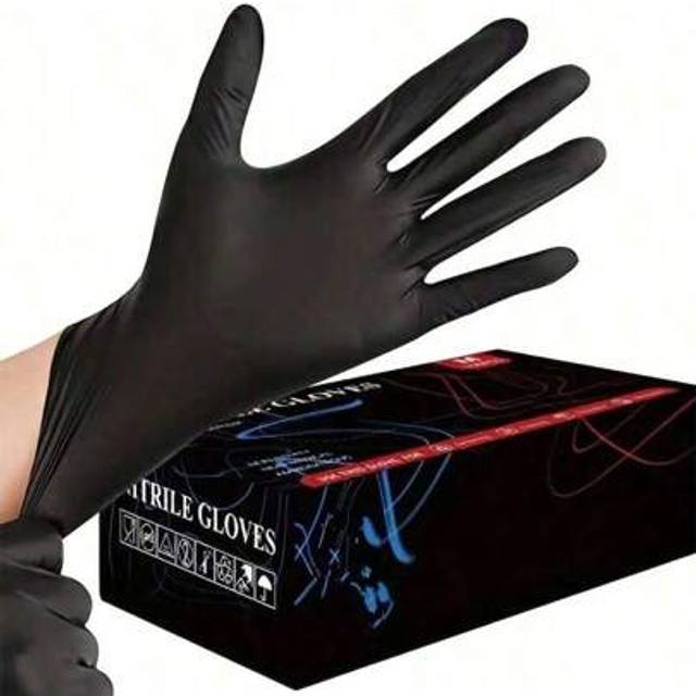 SHEIN 100pcs/Pack Disposable Nitrile Gloves, Pink/Black Color, Powder-Free, Latex-Free, Sterile, High Elasticity, High Protection, Comfortable For Home Use,
