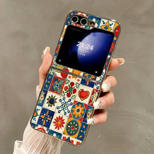 SHEIN 1pc Foldable Phone Case/Grid Design Phone Case, Compatible With Samsung Z Flip6/Z Flip5/Z Flip4
