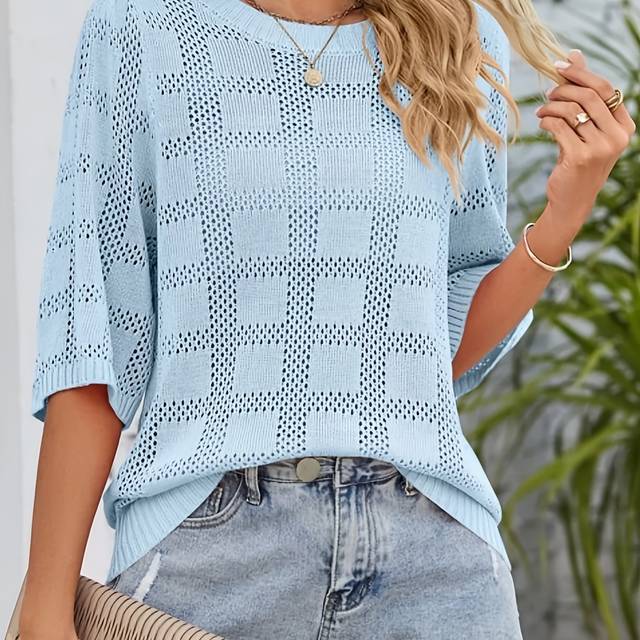 TEMU Women's Lightweight Cardigan - Spring/summer Solid Pattern, Short Sleeve Crew Neck, Breathable Polyester For Casual & Formal Wear, Lightweight Cardigan