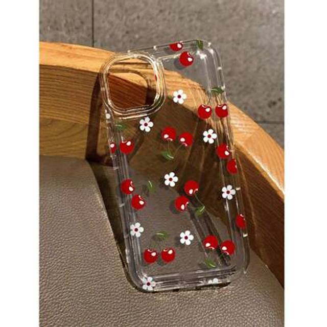 SHEIN Cherry Print Clear Case Compatible With IPhone 16/11/12/13/14/15/15pro/15 Plus/15 Promax/7plus/8plus/X/Xs Max/Xr/11pro/12pro/13pro/14pro/12mini/13mini