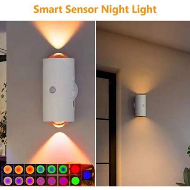 SHEIN Smart Magnetic Sensing Wall Lamp, RGB/Warm White Dimmable Wall Light, Battery Operated LED Wall Sconce With Motion Sensor, USB Rechargeable Night Ligh