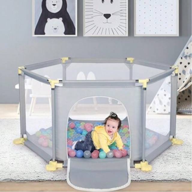 SHEIN Baby Playpen, 6 Panel Playpen For Baby And Toddlers With Breathable Mesh And 30 Play Balls, Indoor Outdoor Baby Fence Portable Kids Activity Centre Fo