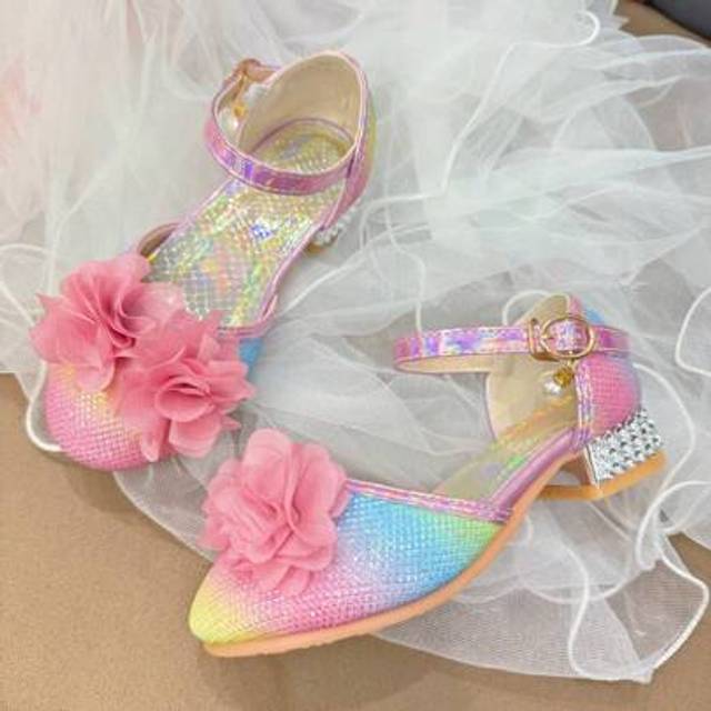 SHEIN New Cute Colorful Little Girl High Heel Shoes, Elegant Floral Design, Suitable For Dresses & Skirts, Elegant For All Seasons
