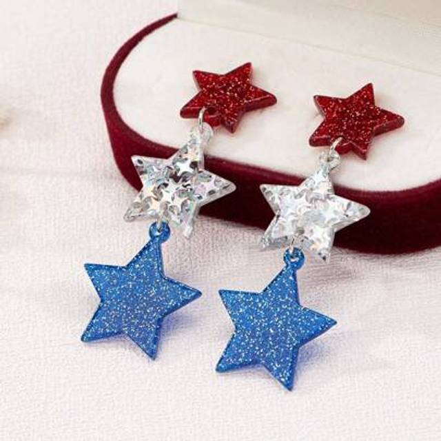 SHEIN 1pair Americana USA Flag Color Acrylic Star Drop Earrings For Women Girl For American Party 4th Of July Independence Day In The United States Accessor