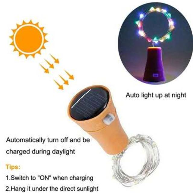 SHEIN Solar 20 LED Wine Bottle Lights Cork Shape Fairy Lights Garland Christmas Light Copper Wire Home Room Decoration Lamp