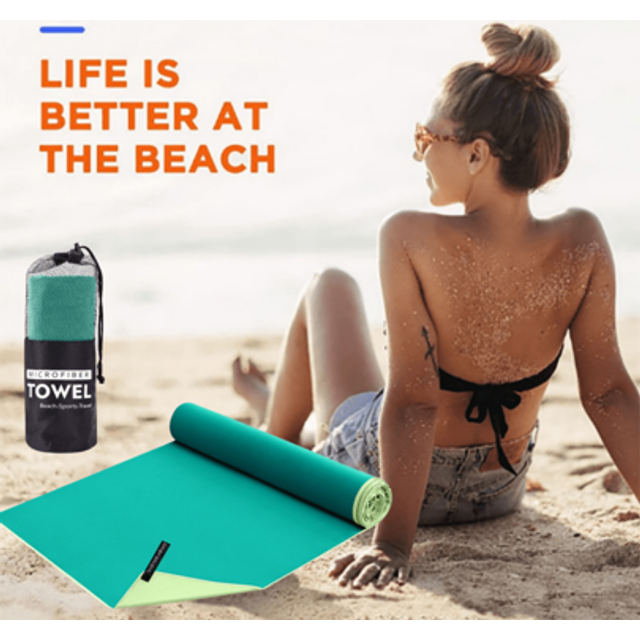 SHEIN Double-Sided Different Color (Dark Green + Light Green) Absorvent Microfiber Beach & Swimming Quick Drying Towel, Soft Double-Sided Plush Fast Drying