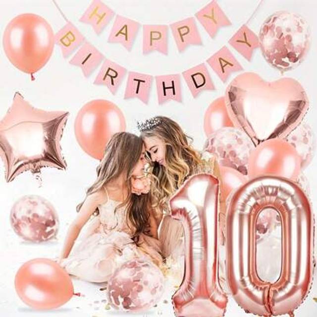 SHEIN 32pcs Rose Gold Birthday Number Balloons Set, Includes 10/11/12/13/16/18/20/30/40/50/60 Years Old Balloons For Party Decor, Birthday Balloons, Birthda