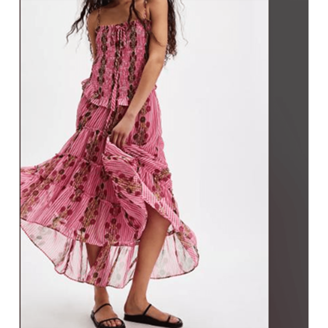 SHEIN Women Summer Floral Cami Midi Dress Smocked Square Neck Spaghetti Strap Backless Tiered Ruffled High Low Dresses Streetwear