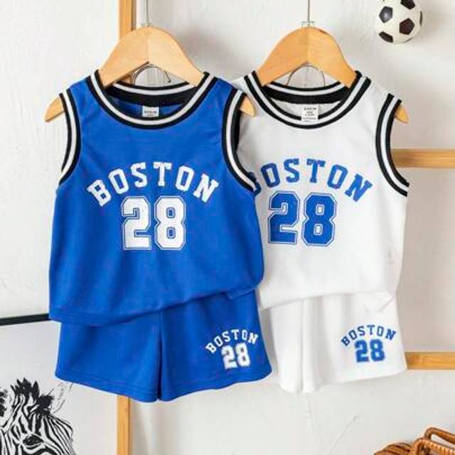 SHEIN 4pcs/Set Baby Boy Summer Casual Sports Basketball Jersey, Includes Vest & Shorts Set, Cute Letter Print