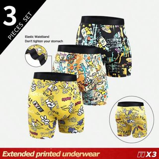 SHEIN 3pcs/Pack Men&#39;s Letter & Cartoon Print Casual Boxer Briefs