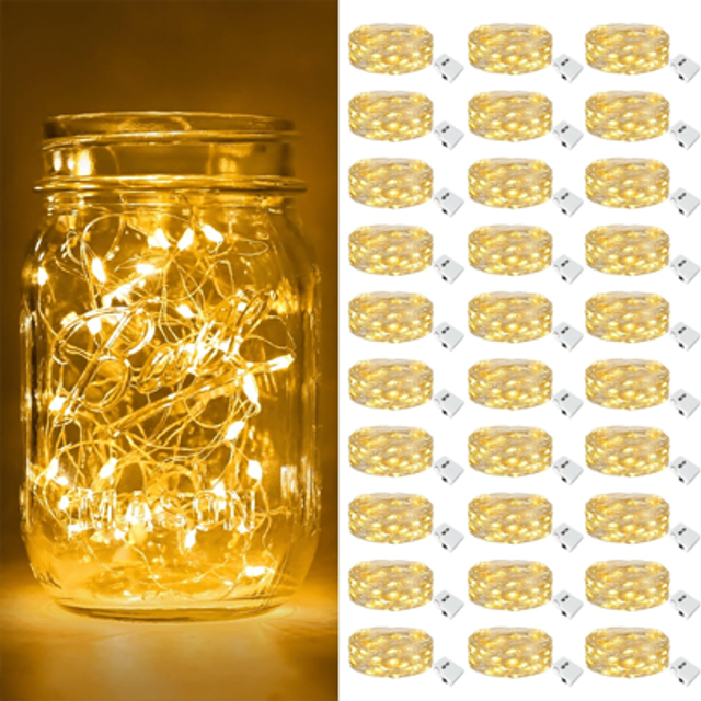 SHEIN 30pcs Battery Operated Fairy Lights, 3 Modes, 7ft 20in LED Twinkle Lights String, Waterproof Loose Mini Silver Wire Christmas Mason Jar Wedding Table