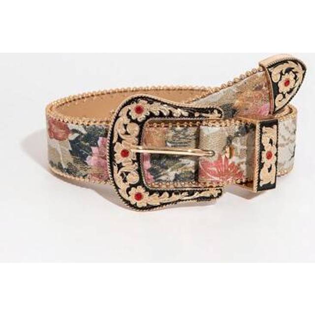 SHEIN 1pc Women&#39;s Gem Carved Buckle Multi-Color Palace Style Floral Embroidered PU Leather Belt