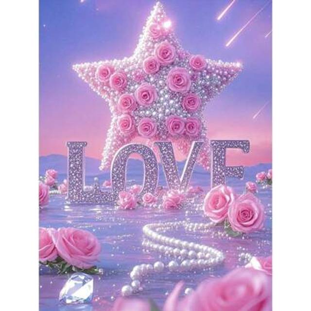 SHEIN 1pc Meteor Shower & Flower Field Diamond Painting Kit For Adults, Diamond Art, Pink Diamond Art, 5D Round Full Drill Diamond Art Kit, Home Decor, Fram