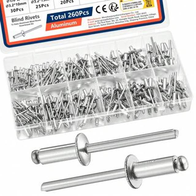SHEIN Pop Rivets Assortment Kit, 12 Or 5 SAE Sizes Aluminum Blind Rivets (1/8&#34; 5/32&#34; 3/16&#34;), Assorted Blind Rivets For Metal / Furniture / Automotive / Inst