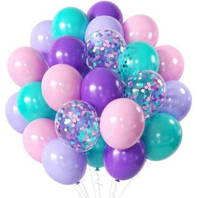 SHEIN 42pcs Mermaid-Themed Balloon Set - Light Pink, Macaroon Purple & Teal Blue For Birthday Parties, Showers & More - Latex, No Power Needed