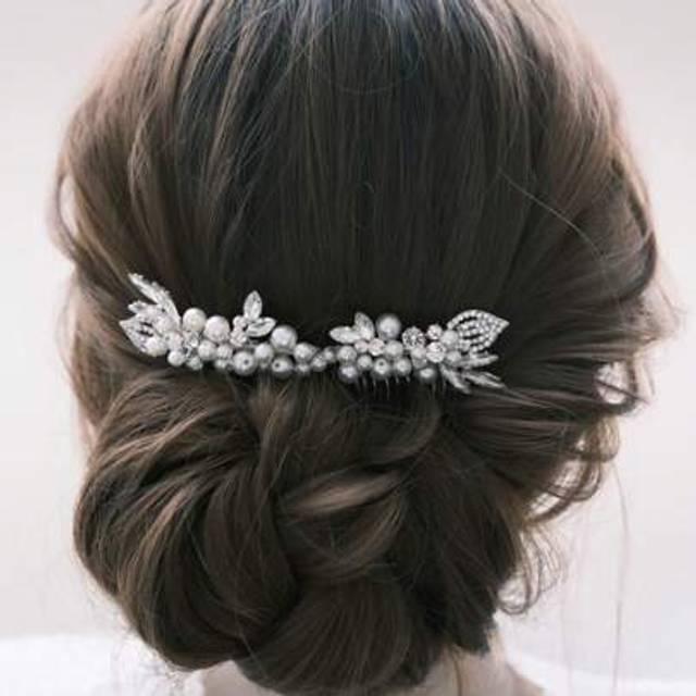 SHEIN 2pcs Pearl & Rhinestone Leaf Design Minimalist Bridal Hair Clips, Versatile For Wedding, Daily, And Travel Occasions