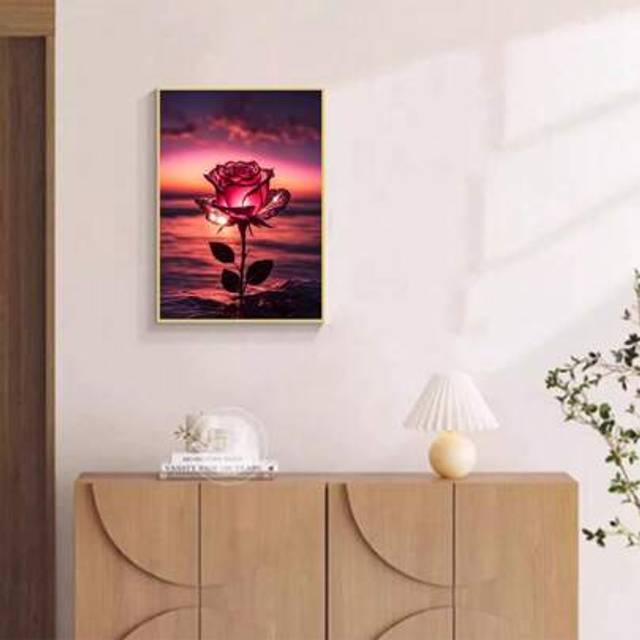 SHEIN 1pc DIY Diamond Painting, Rhinestone Embroidery Decor, Flower, Rose, Full Drill, 11.8*15.7in
