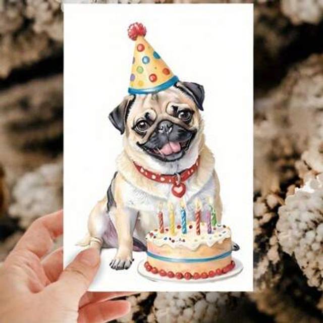 SHEIN 1pc Funny Pug Dog Birthday Card, Perfect For Spring Birthday, Mother&#39;S Day, Father&#39;S Day, Congratulations, Good Luck, With Random Envelope Color, For