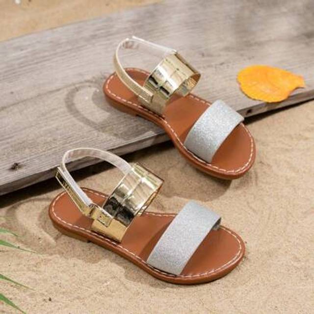 SHEIN 2025 New Children&#39;s Sandals, Bohemian Style, Bright Leather Sandals, Fashion Bright Diamond Sandals, Beach Sandals, Sandals, Glitter Upper, Sequined S