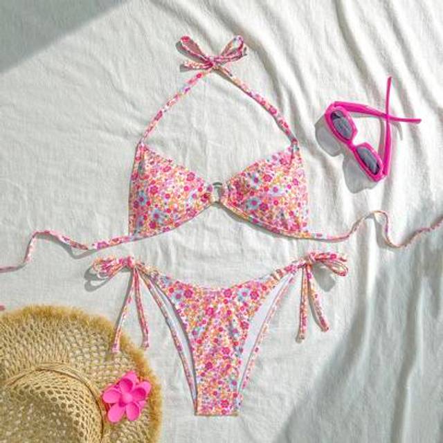 SHEIN Women&#39;s Summer Floral O-Ring Halter Neck Bikini 2-Piece Swimsuit Set