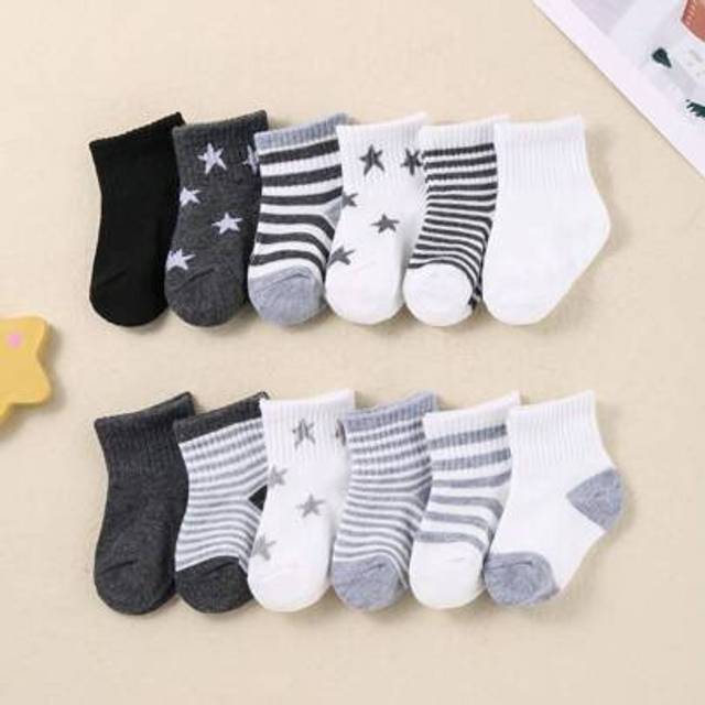 SHEIN 12 Pairs Of Baby Boy Crew Neck Socks For Toddlers Cute Dinosaur Striped Socks