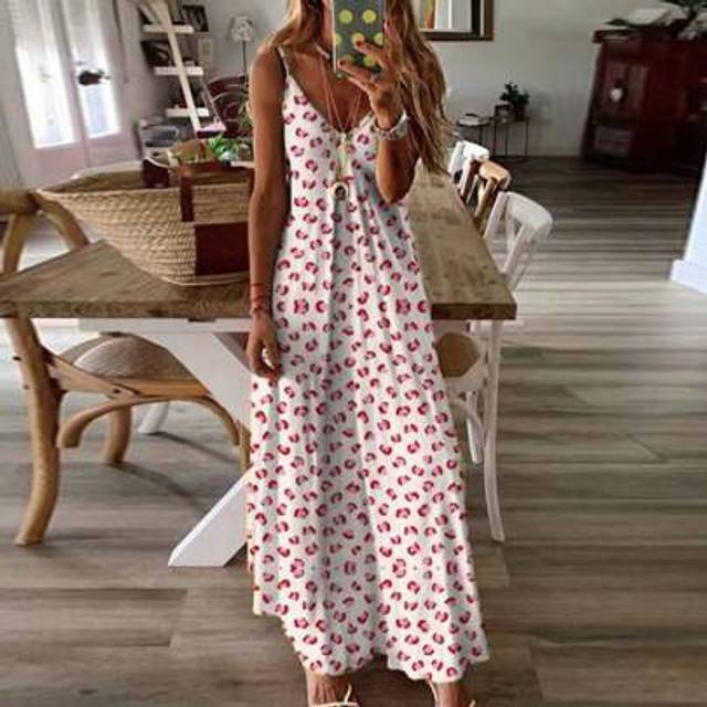 SHEIN Women Summer Strappy Floral  Tie Dye Long Strappy Dresses Ladies Boho Beach Holiday Maxi Sundress