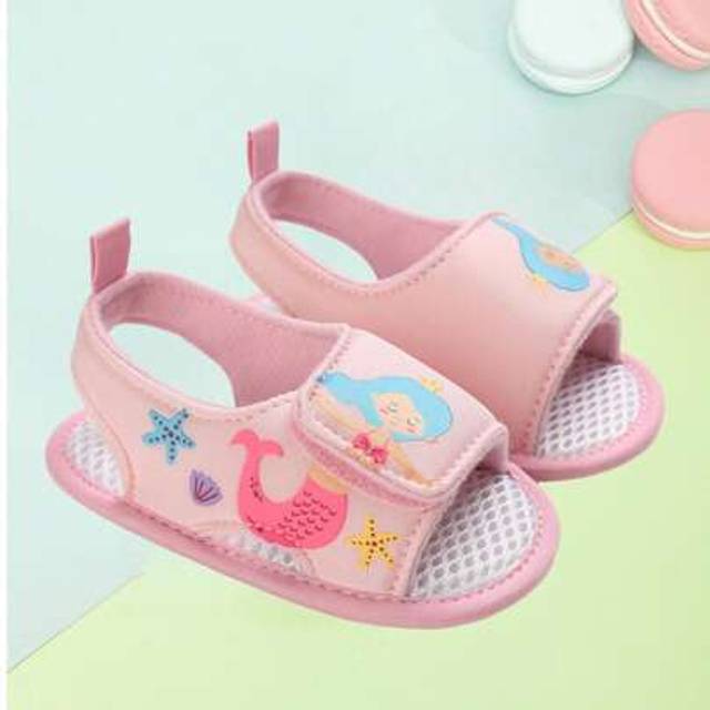 SHEIN Cute Mermaid Pattern Baby Girls Soft Sole Pre-Walker Shoes, Toddler Summer Sandals, 0-1 Years Old