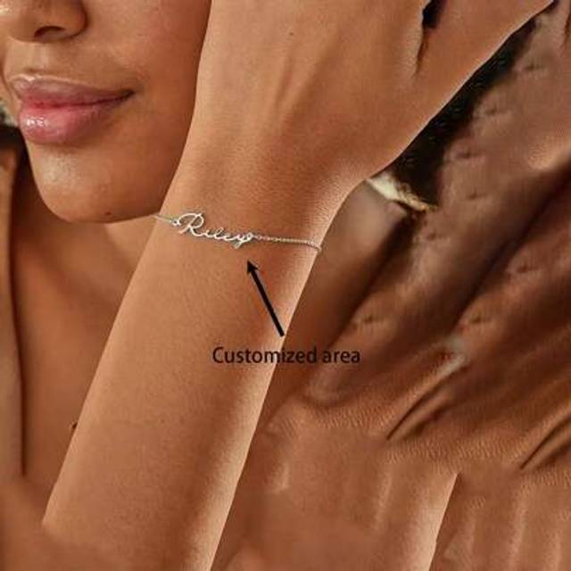 SHEIN 1pc Personalized Creative Signature Letters DIY Name Bracelet Stainless Steel Hand Jewelry (Customized In English Only),Multi-Functional,Ornamental,Le