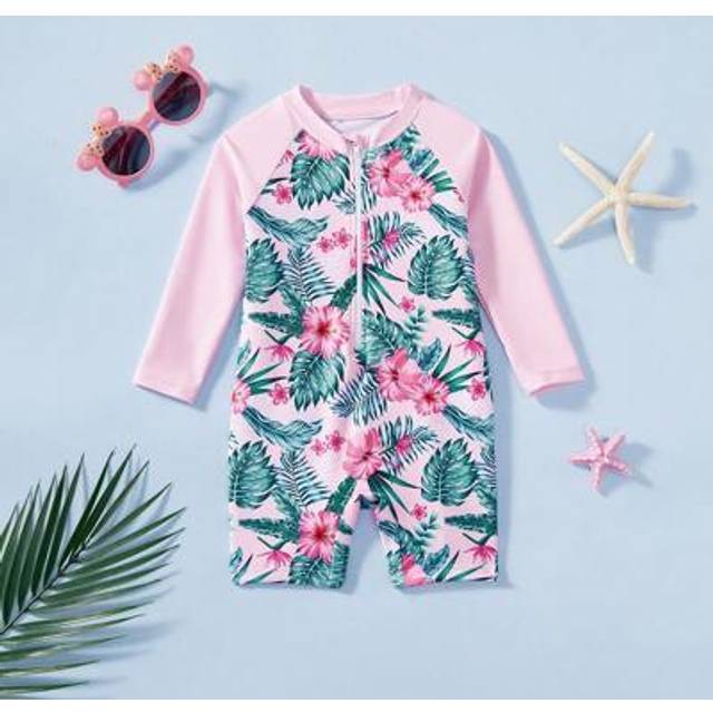 SHEIN Baby Girl Tropical Print One-Piece Swimsuit