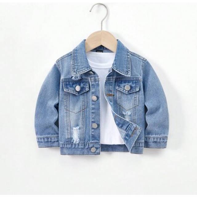 SHEIN Baby Boys Distressed Denim Jacket, Washed Relaxed Fit Casual Denim Outerwear