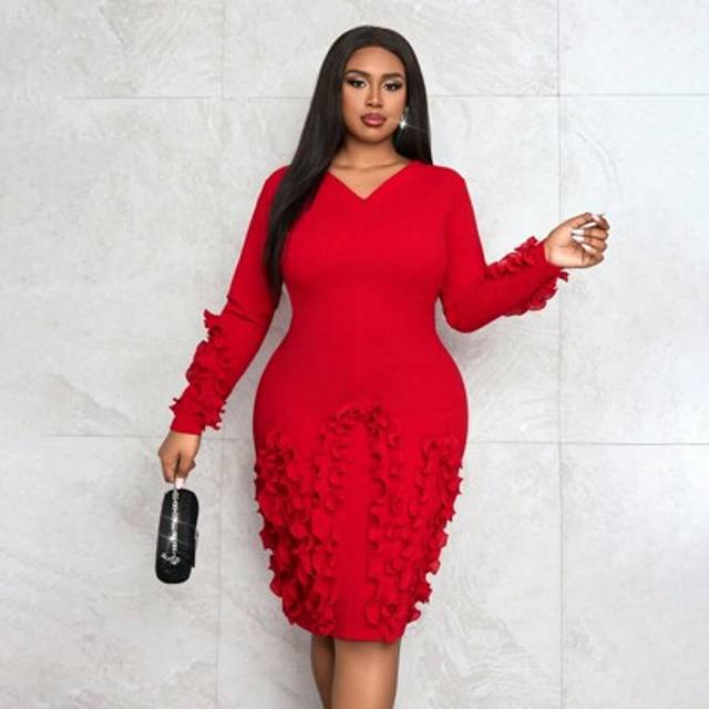 Slaydiva Plus Size Solid Color Strapless Casual Party Elegant Dress