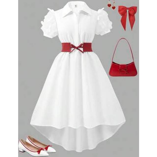 SHEIN Plus Size Girls&#39; Retro French Style Shirt Dress, Flowing & Soft, Loose Comfortable Summer Fashion Dress