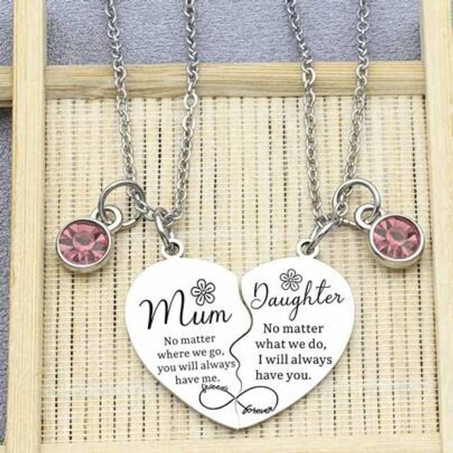 SHEIN Mother & Daughter Necklace, 2 Counts HeartDesign Pendant Necklace, Rhinestone DecorMatching Necklace For Girl, FashionJewelry For Party, Daily Decor,