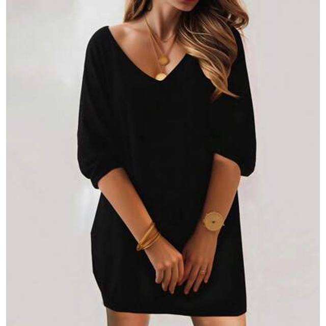 SHEIN V-Neck Long Sleeve Casual Plus Size Midi Dress, Suitable For Daily Wear, Spring/Summer