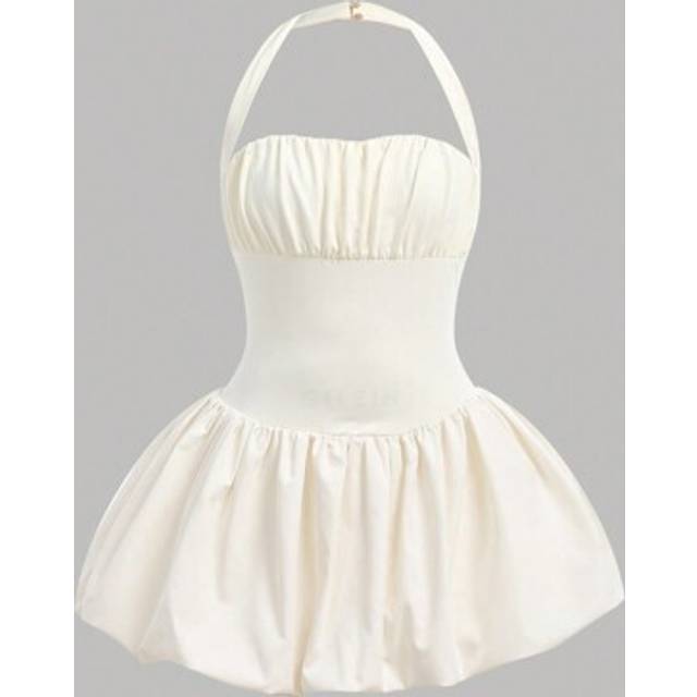SHEIN Teen Girl Summer White Spaghetti Strap Ruched Peplum Skater Dress