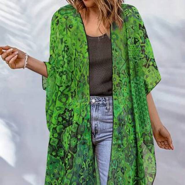 SHEIN Plus Size Allover Floral Print Cover Up Women Open Front Kimono Vocation Beach Outfits Summer